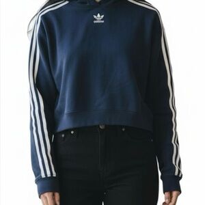 Adidas Women's Dark Blue‎ Sweatshirt with White Stripes